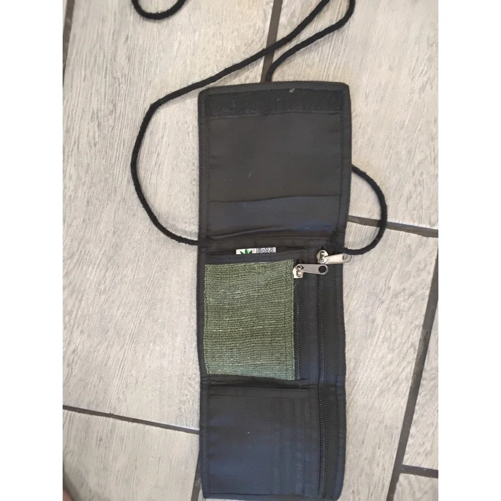 100% Hemp Crossbody Neck Wallet Olive Green Travel Pouch Made in Nepal Boho